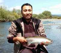 Nice Rainbow trout caught by Kogi Hosogi fly fishing in the Tauranga-Taupo river